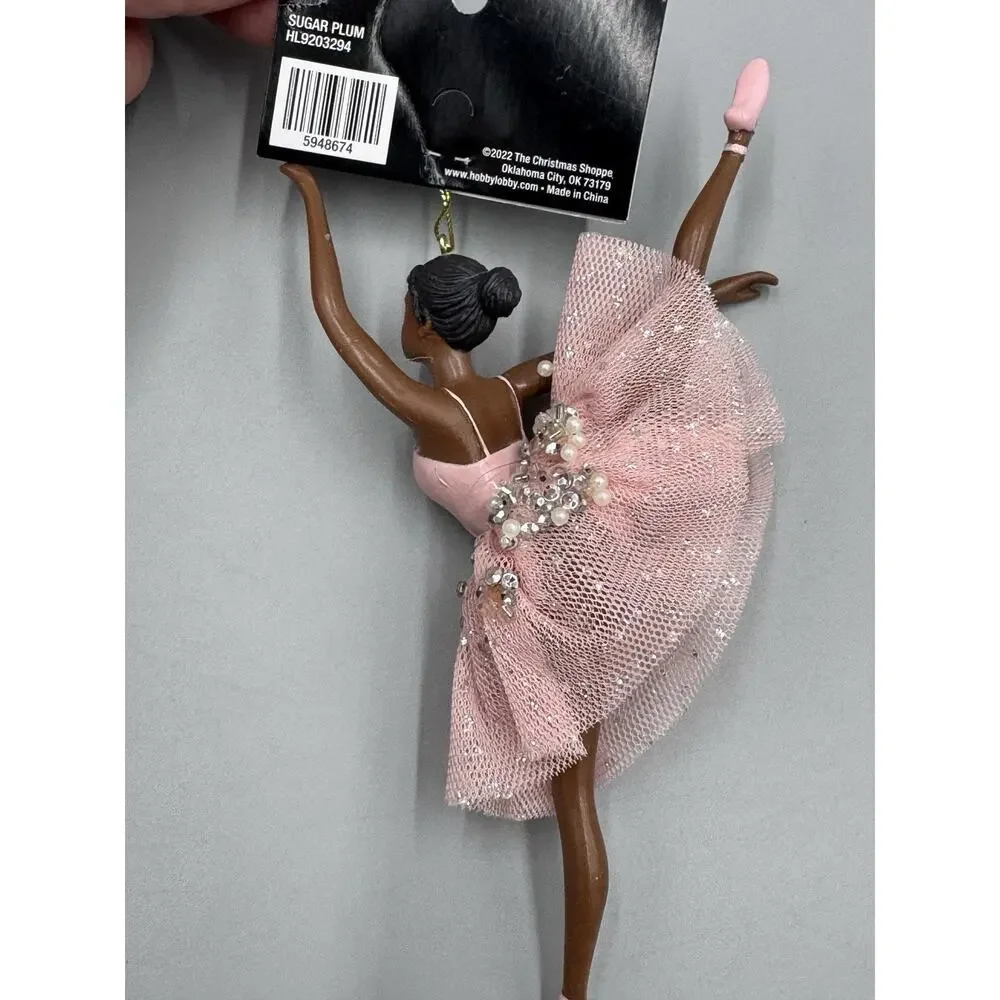Christmas Shoppe Ornament African American Sugar Plum Ballerina Pink Tutu Ballet